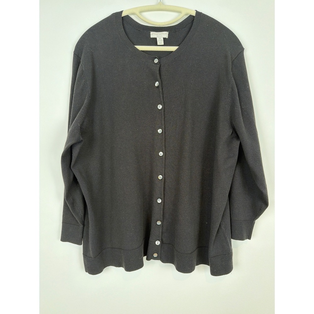 Charter Club Cardigan 2X Black Silk Blend Button Classic Minimalist Capsule